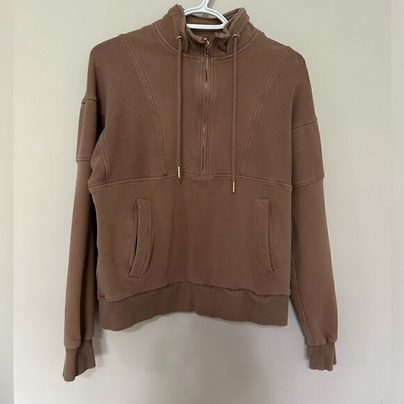 Zyia Active Tan Brown Quarter Zip Sweatshirt Jacket - Picture 4 of 14